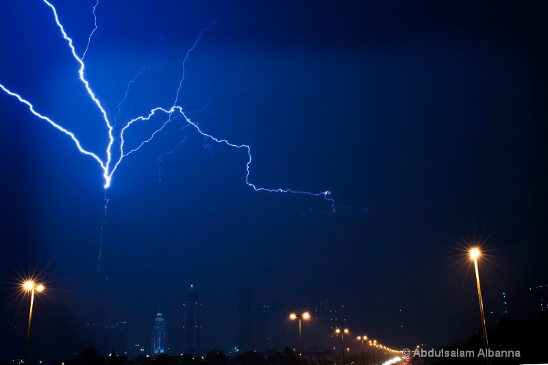 Burj Dubai with lightning