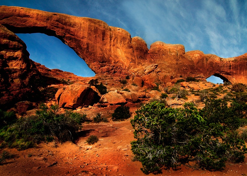 North and South windows at sunrise in Arches N.P.,