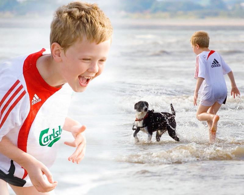 Ieuan and  Jack at the beach