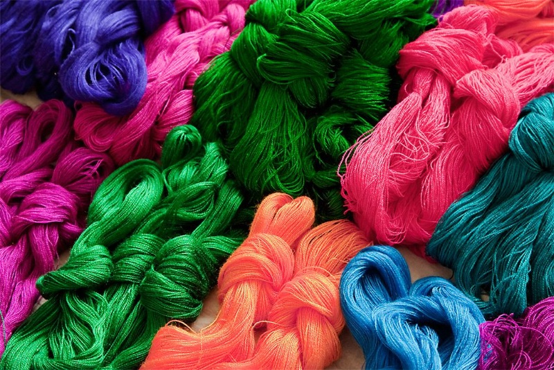 brightly colored yarn