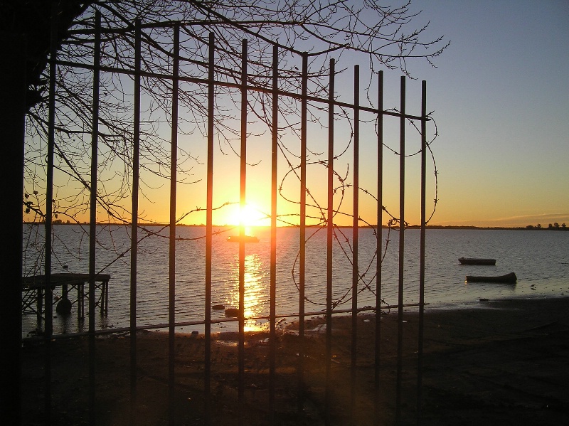 Sunset through barbed wire