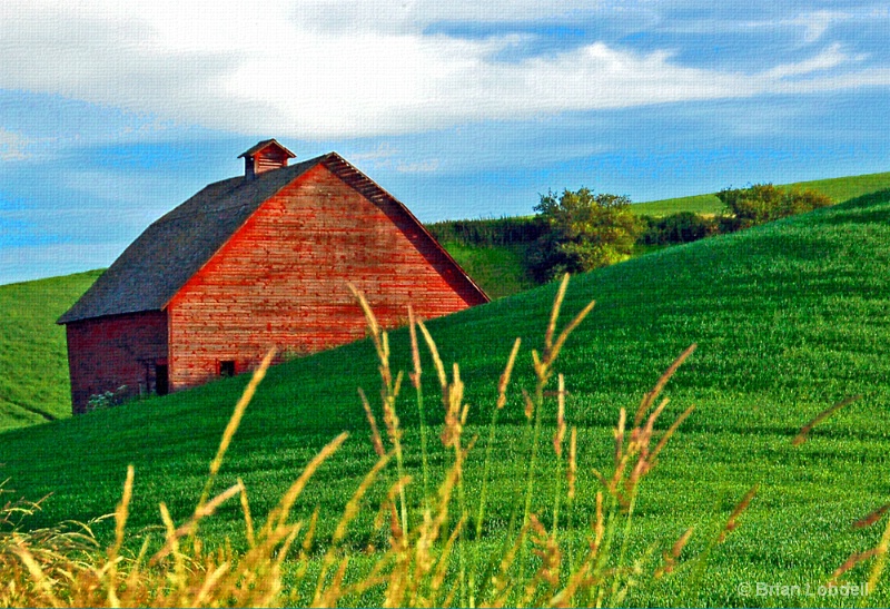 The elusive One-Eyed Barn peeks over hill.