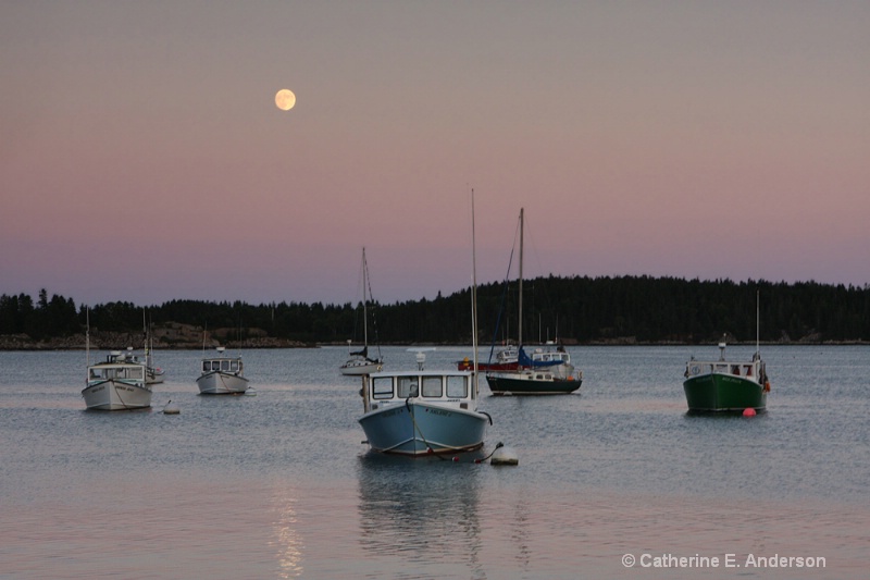 Moon Over Stonington Harbor