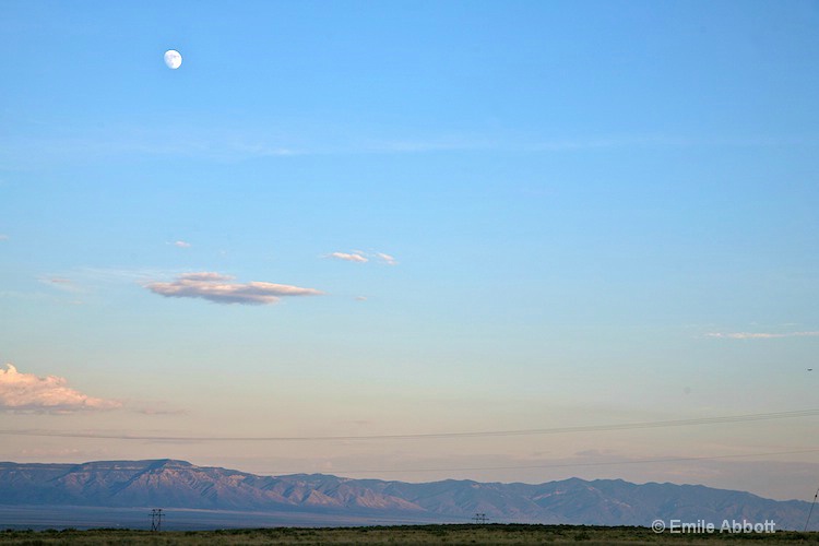 Moon  over Sandia Mnts. scene from RV Park - ID: 8797028 © Emile Abbott