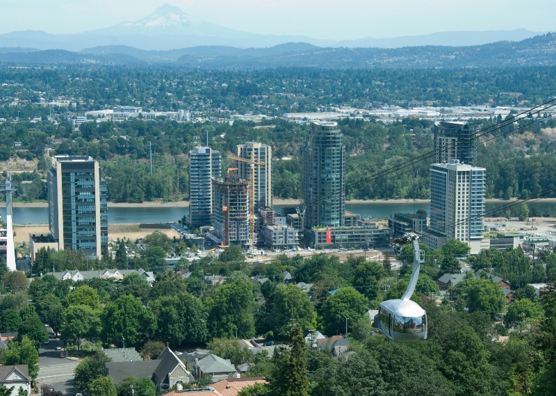 Portland aerial tram at lower right