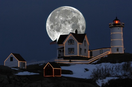 Moon Over Nubble Lighthouse,York,ME