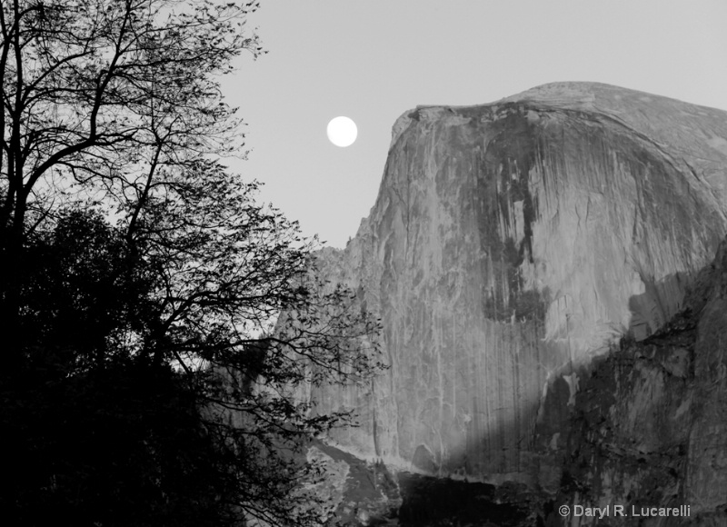 4169 B & W Moon over Half Dome - ID: 9361804 © Daryl R. Lucarelli