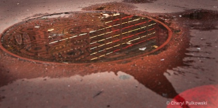 manhole cover with flag reflec