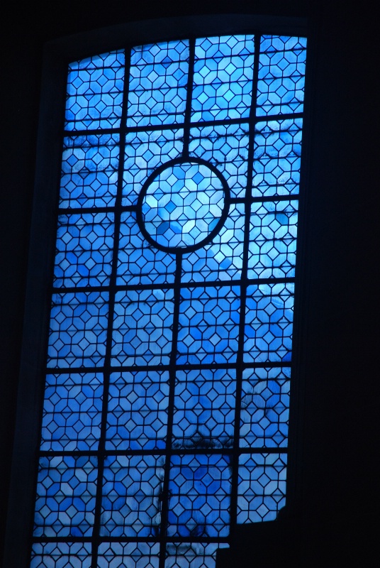 Blue stained glass window