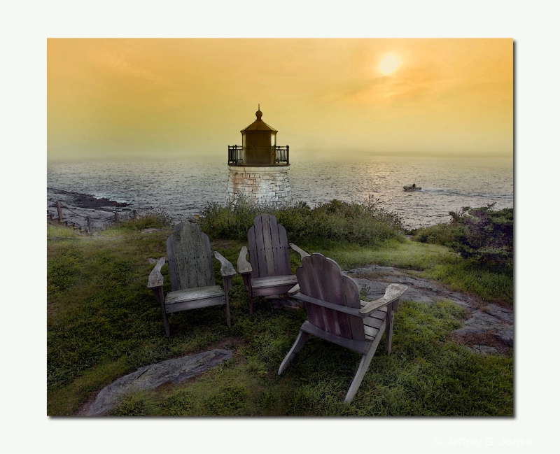 Rhode Isanda lighthouse and chairs 