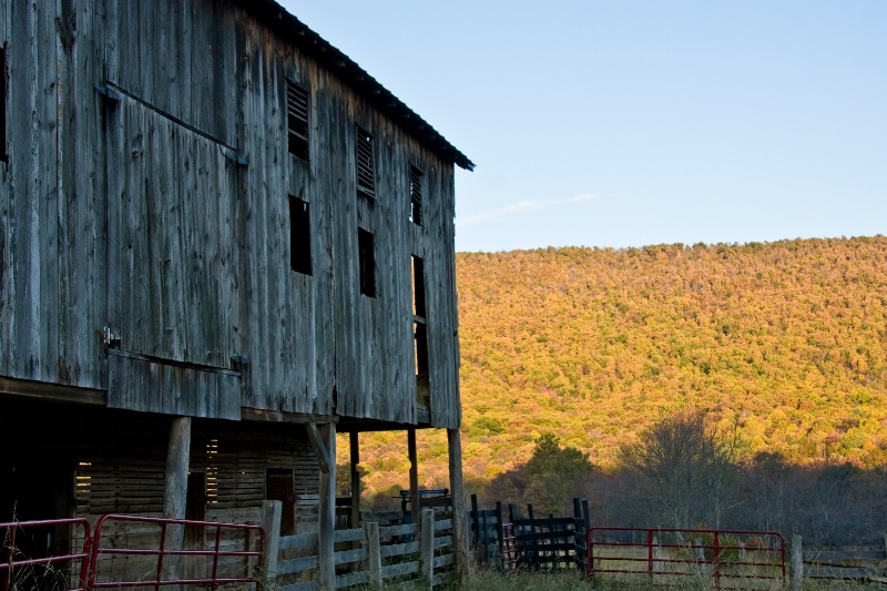 Weathered Barn and Colorful Hills