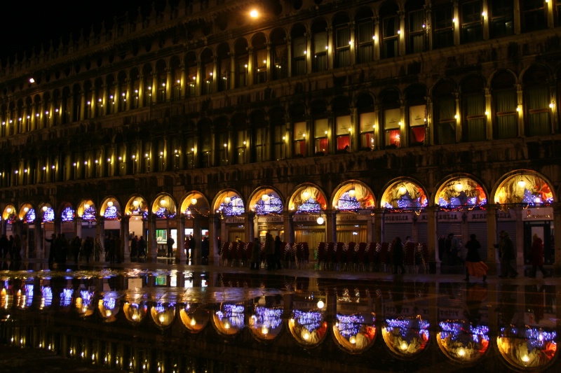 Reflections at night in St. Mark square