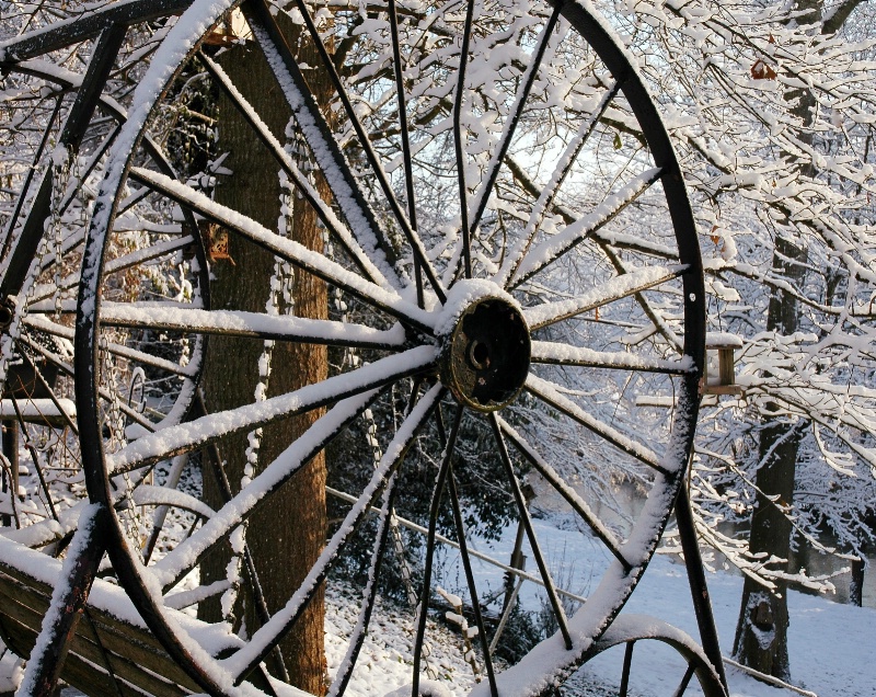 Snow on old wheel.