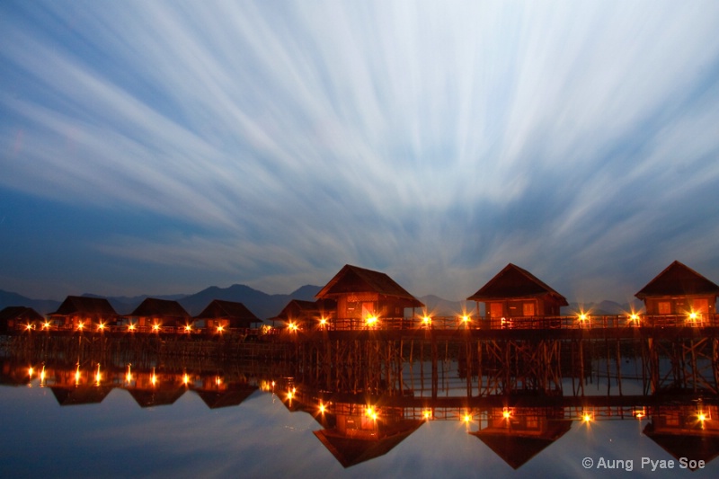 Beauty of Innlay lake Night Scene