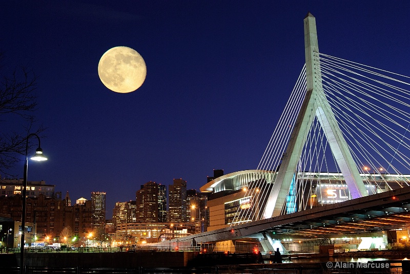 Zakim Bridge at moonrise, Boston