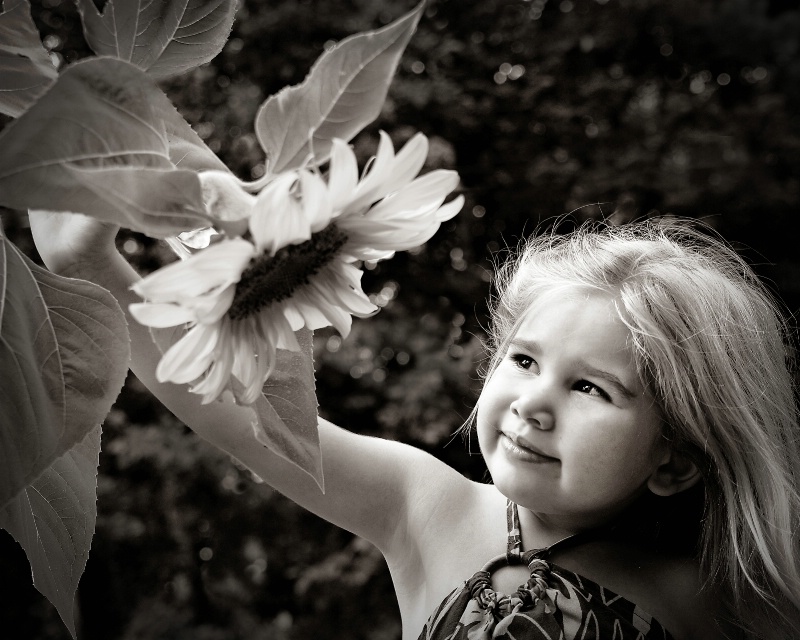 a girl and her sunflower