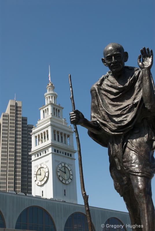 Ferry Building, Ghandi, San Francisco, statue, Mah