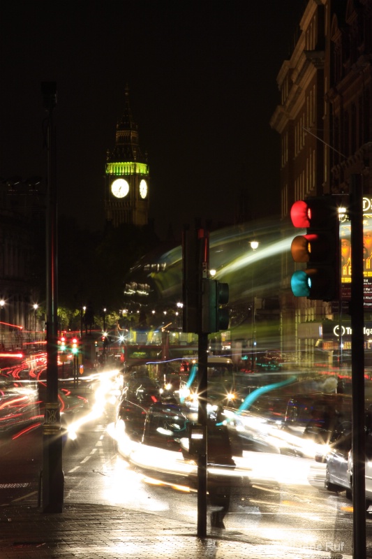 view of big Ben from Trafalger Square at night
