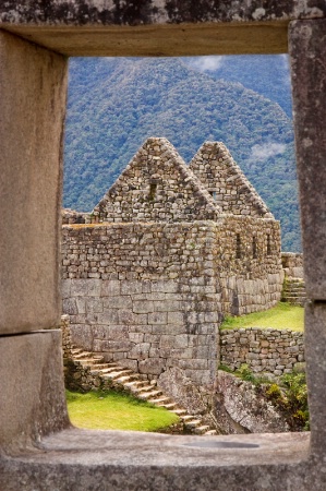 Stone Inca house in  Machu Picchu, Peru