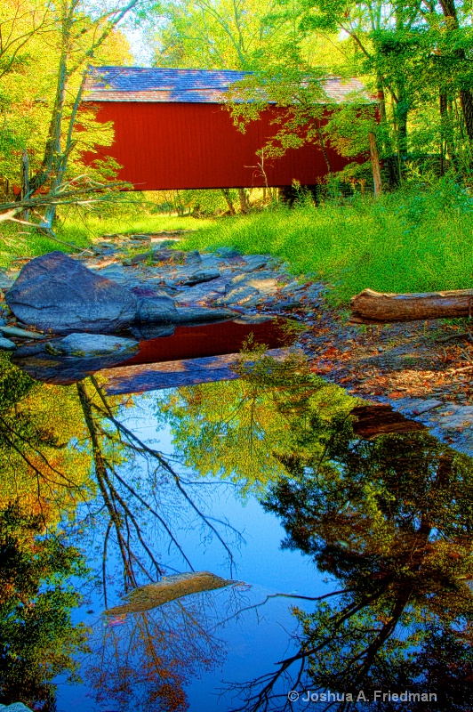 Cabin Run Covered Bridge & Water Reflection