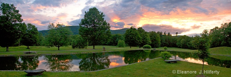 Bundy Center for the Arts reflecting pool at dusk - ID: 11102416 © Eleanore J. Hilferty