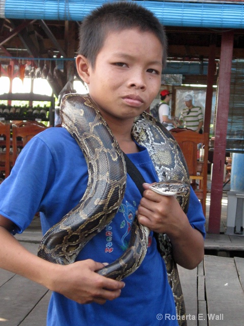 Cambodian child with python