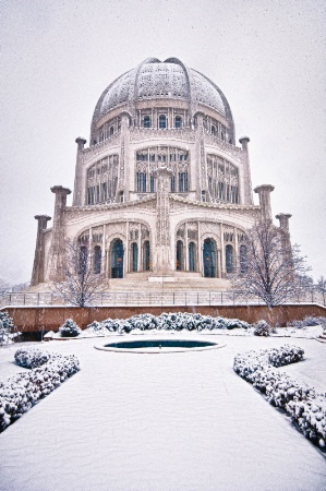 Bahai Temple in snow