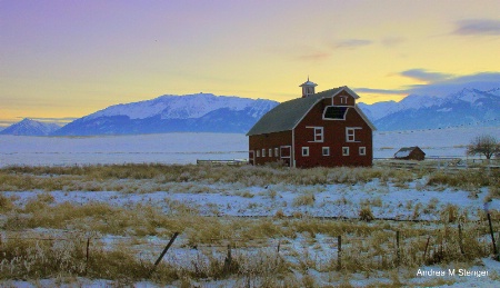 Barn at Sunset In Mountains View