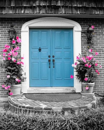 Blue Summer Door with Pink