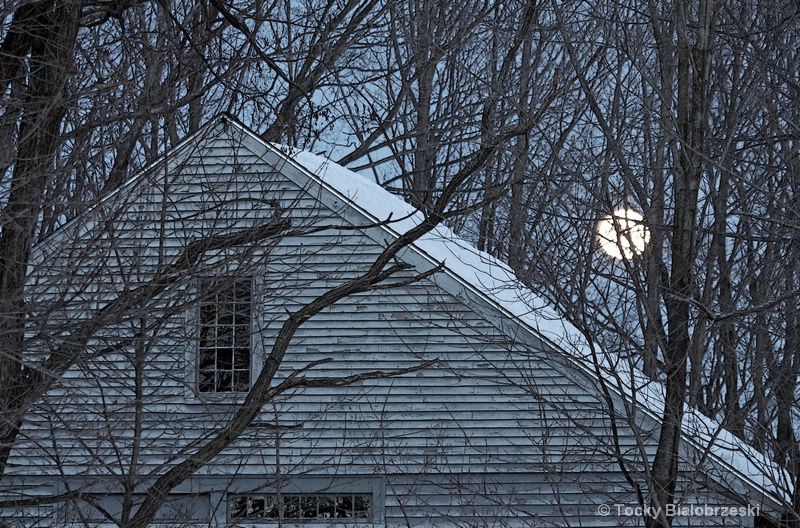 February Moon and Barn