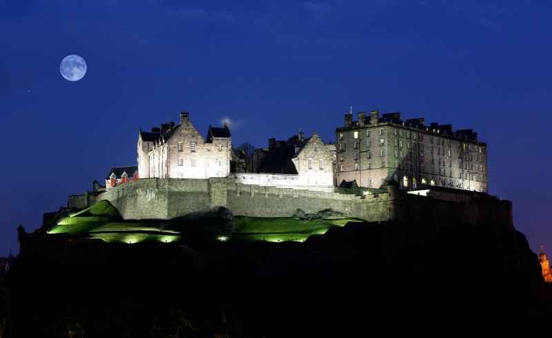 Moon over Edinburgh Castle