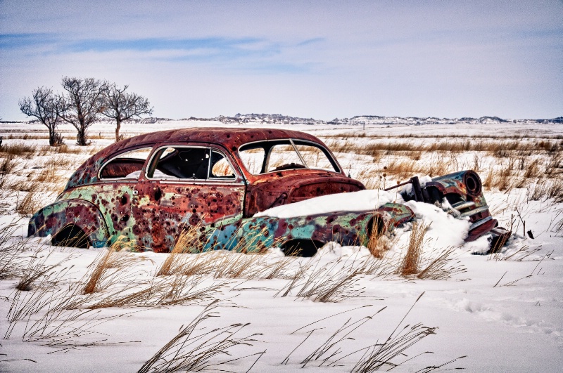 Old car in Badlands