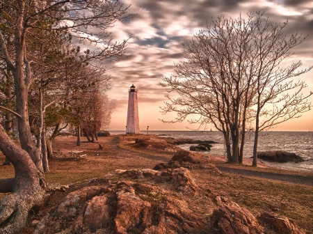 Moody winter sunset at Lighthouse Point