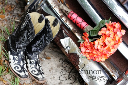 Wedding Boquet and Boots