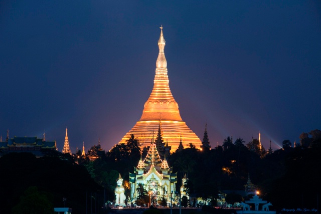 Shwedagon Pagoda at evening
