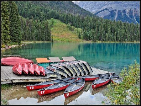 Canoes on Emerald Lake