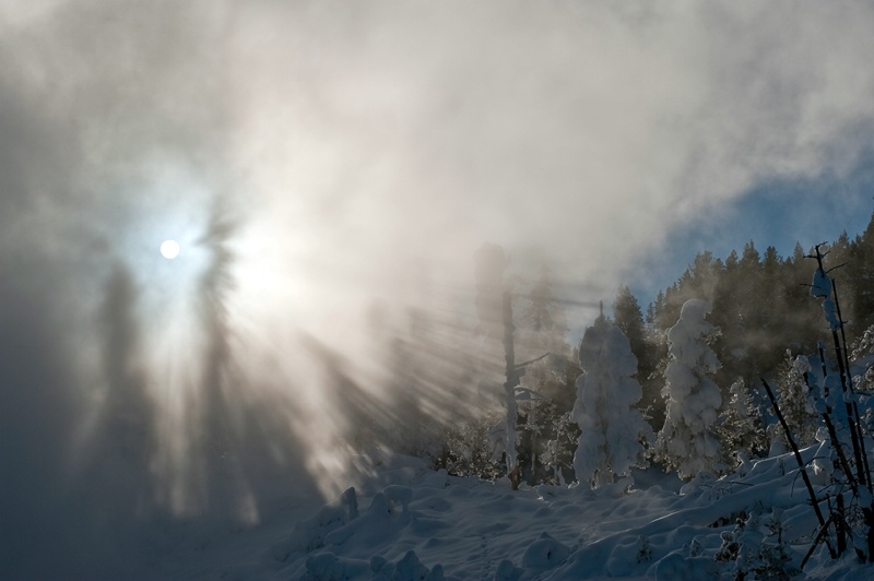 Sunlight Through Mist-Yellowstone