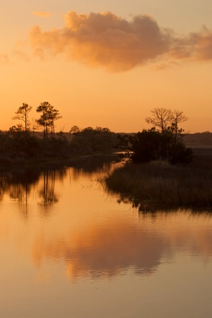 Sunset over marsh with more fill light