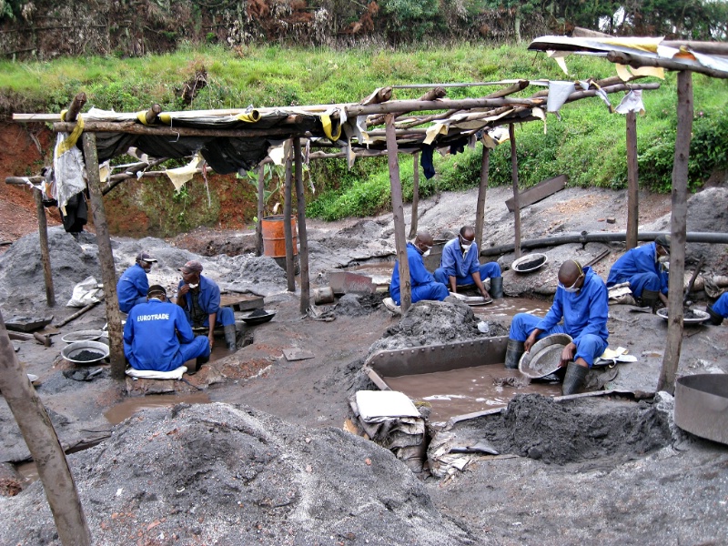 Panning for wolfram (tungsten ore), Rwanda