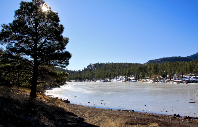 Santa Fe Dam frozen in Winter 