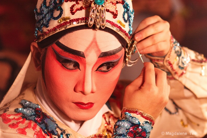 Back-stage photo of a Chinese Opera performer 