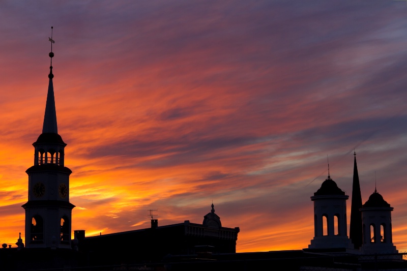 Blazing Sunset and Church Steeple Silhouettes
