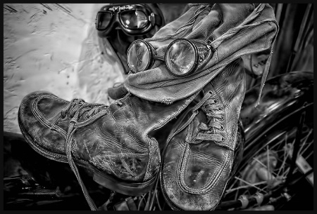 Old Motorcycle Boots and Goggles