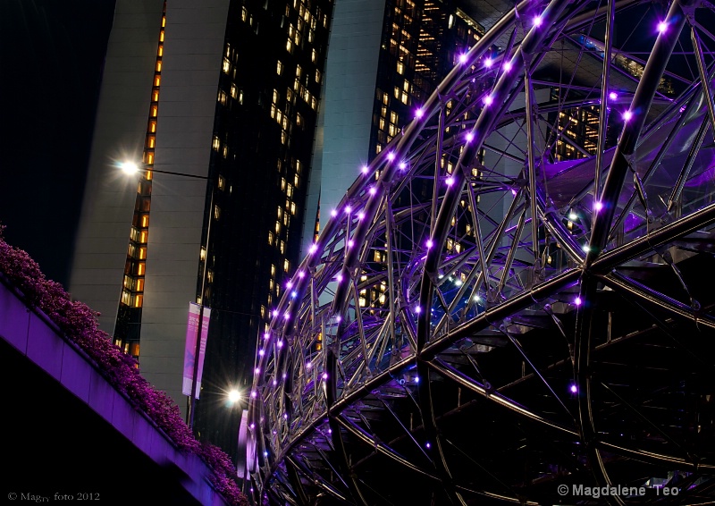 Singapore Skyline at Twilight - MBS & Helix Bridge