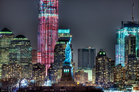 Lady Liberty with the Freedom Tower Behind