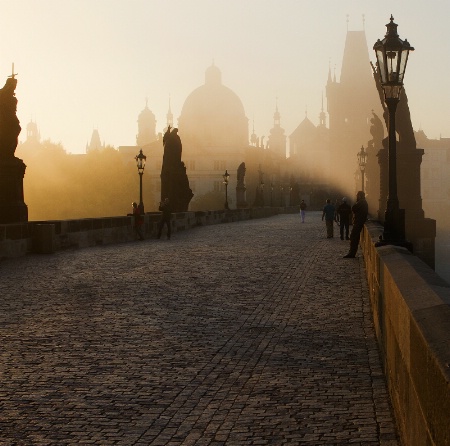 Charles Bridge, Prague in the morning mist