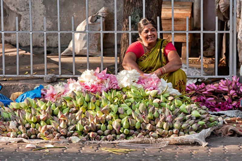 Flower Seller on a Street in Pondicherry