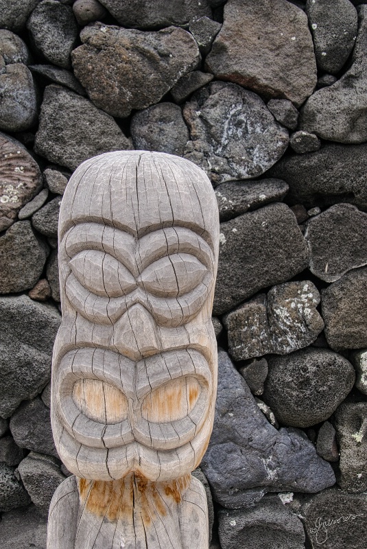 Puuhonua O Honaunau Totem with Lava