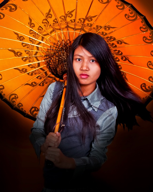 Myanmar Girl and Traditional Umbrella 