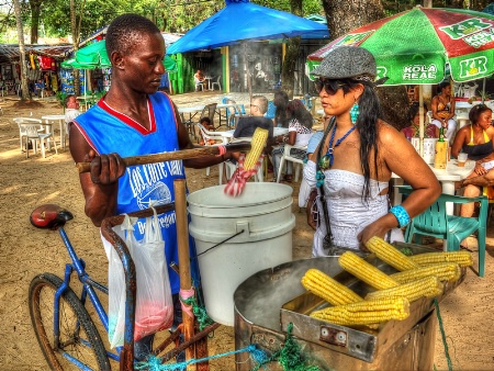 Selling Sweetcorn At The Beach (Dominican Republic